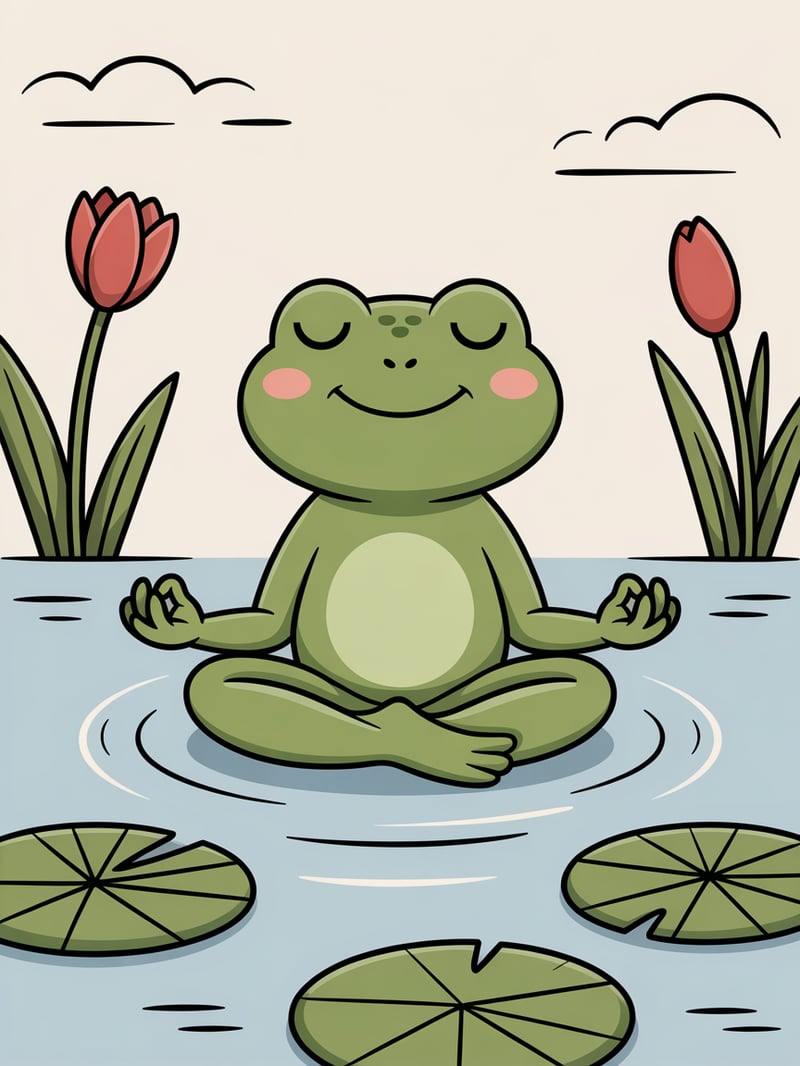 Cute Cartoon Frog Meditating