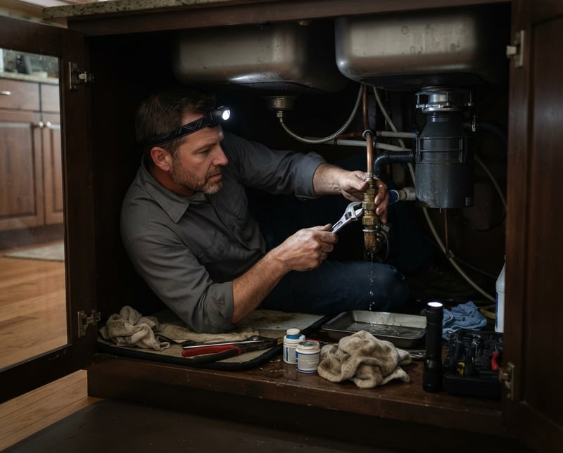 Photorealistic Plumber Repairing Pipe