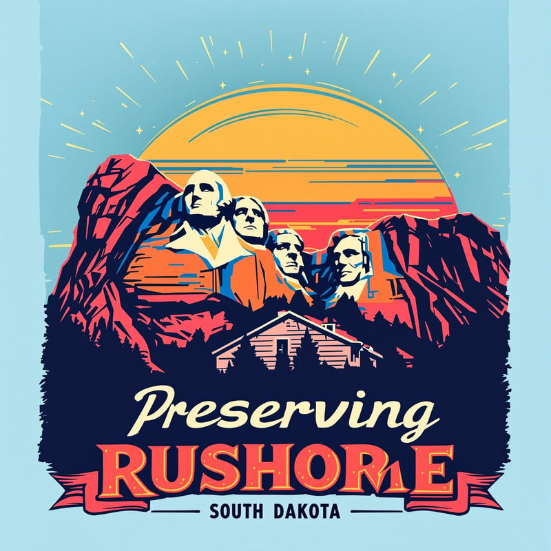 Retro 2D Vector Sunset of Mount Rushmore