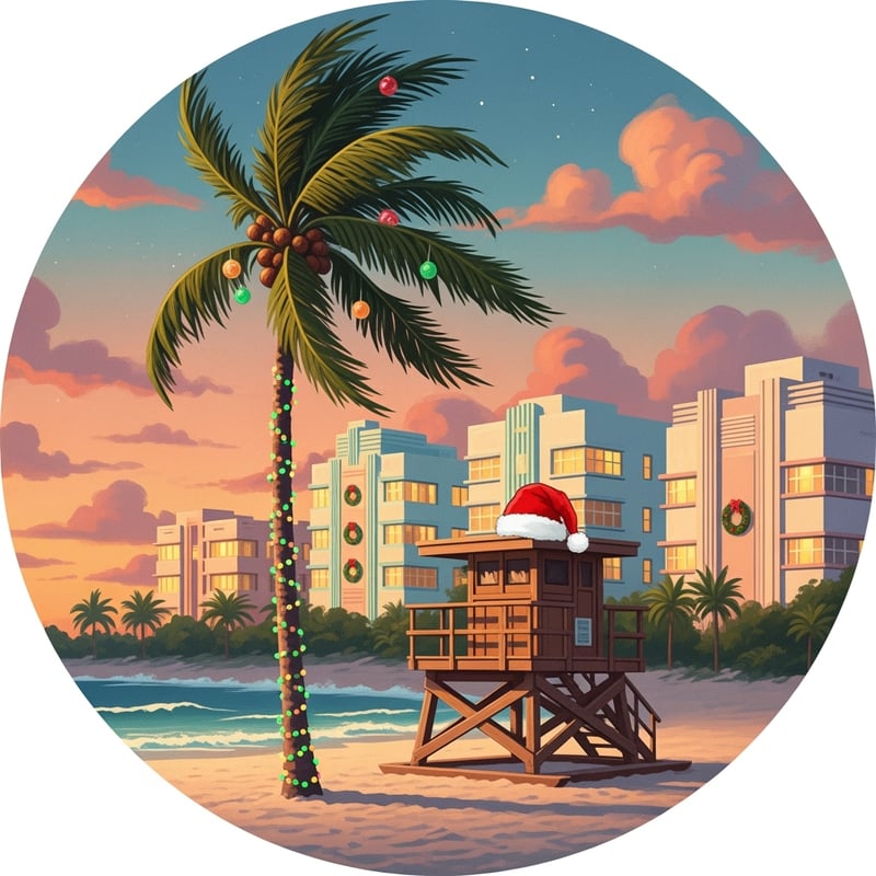 Retro Christmas Postcard of Miami