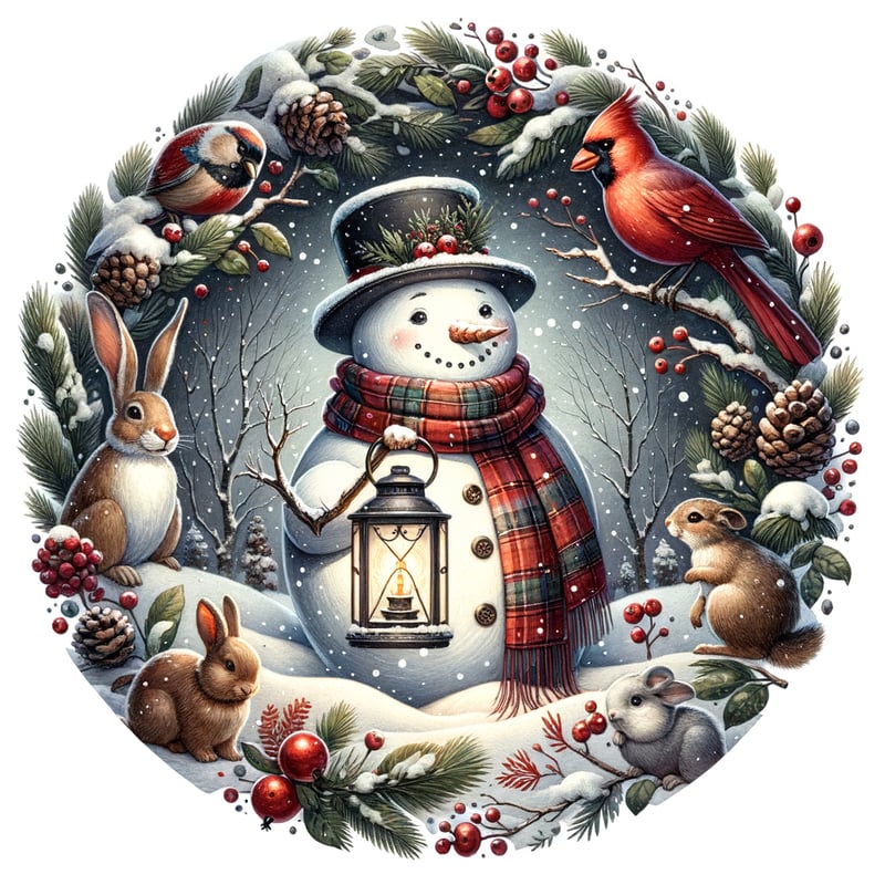Vintage Snowman Watercolor Illustration