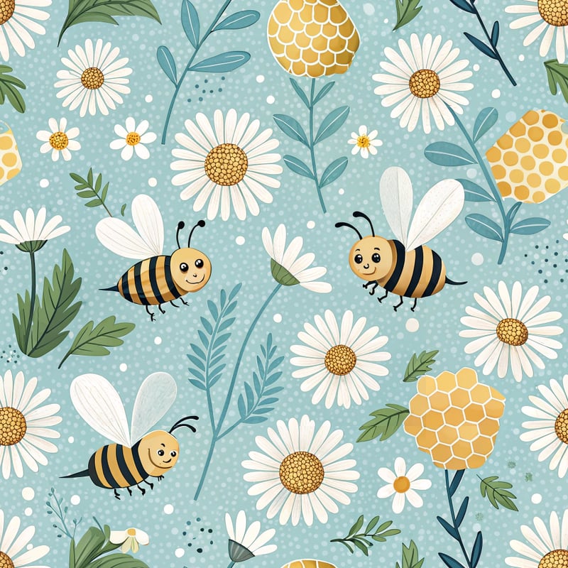 Cheerful Daisy and Honeybee Pattern