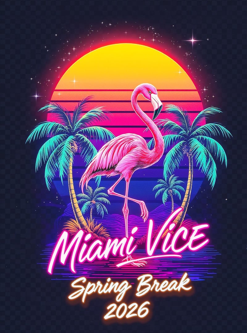 Miami Vice Neon Flamingo Art