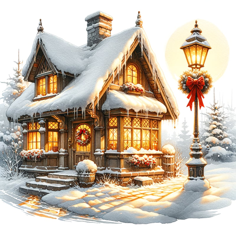 Cozy Snow-Covered Cottage Illustration