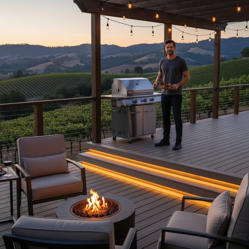 Man Grilling on Deck at Napa Valley