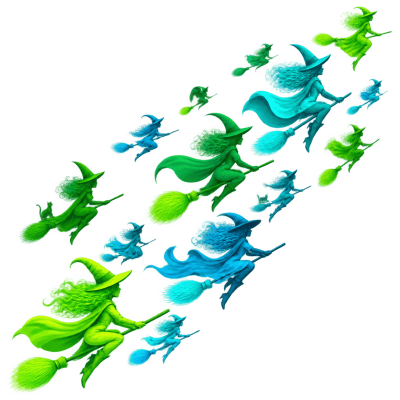 Neon Witches on White Background