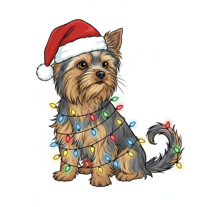 Yorkshire Terrier in Christmas Lights