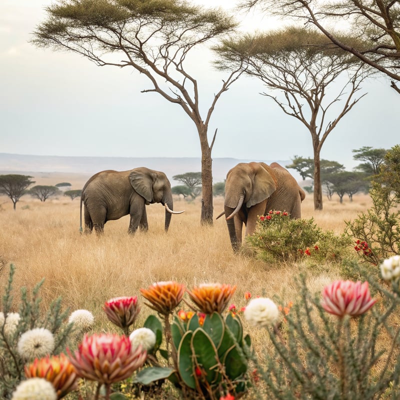 African Elephants with Floral Frame