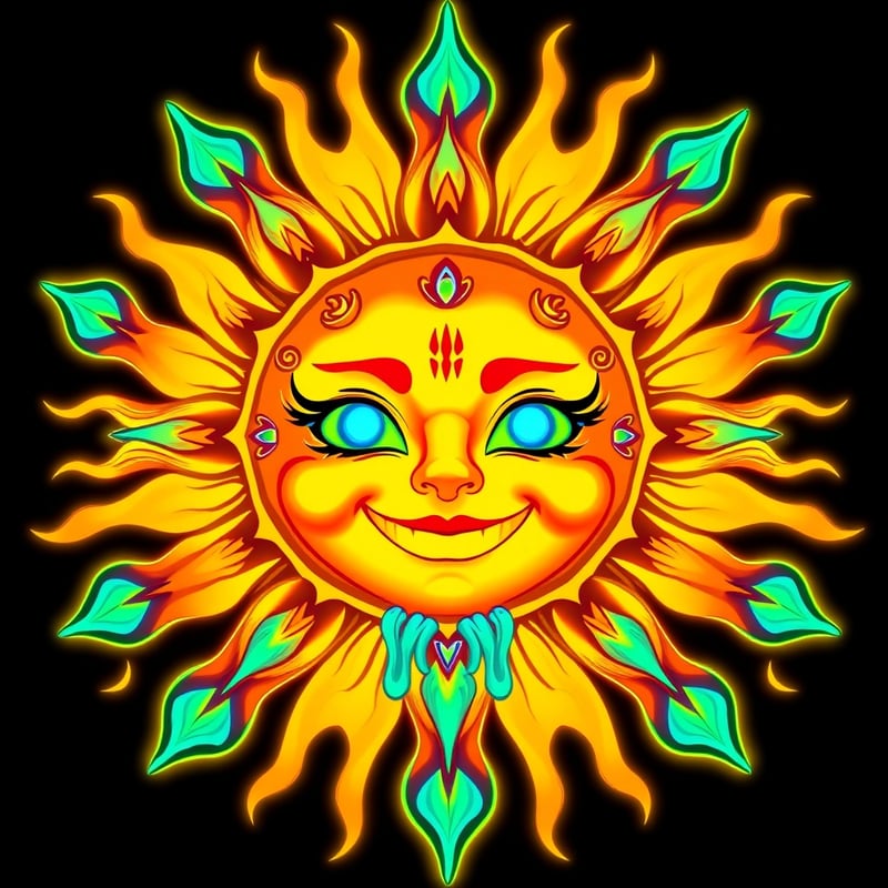 Symmetrical Fantasy Yellow Sun Illustration