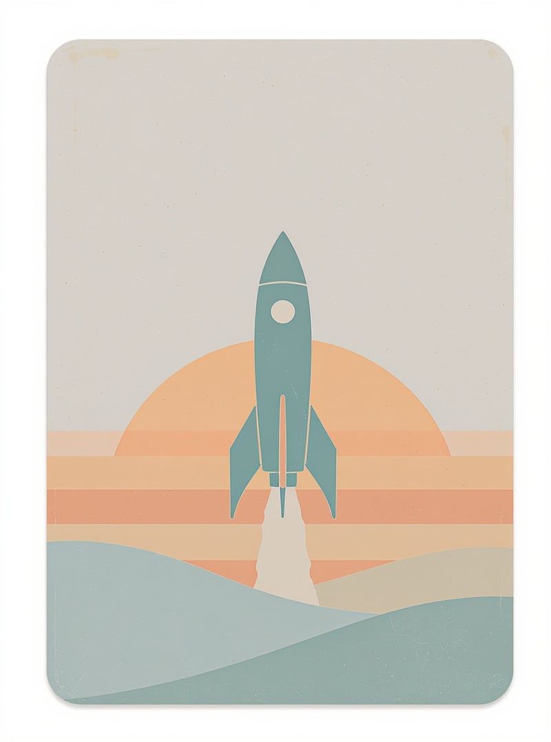 Minimal Retro Rocket Launch Art
