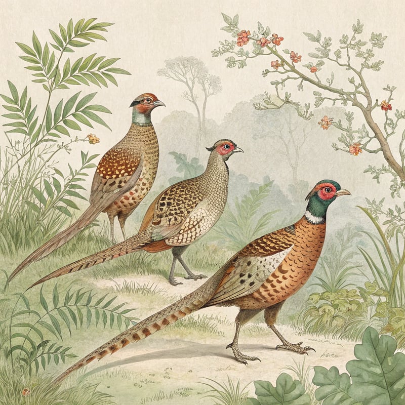 Botanical Wildlife Pheasant Illustration