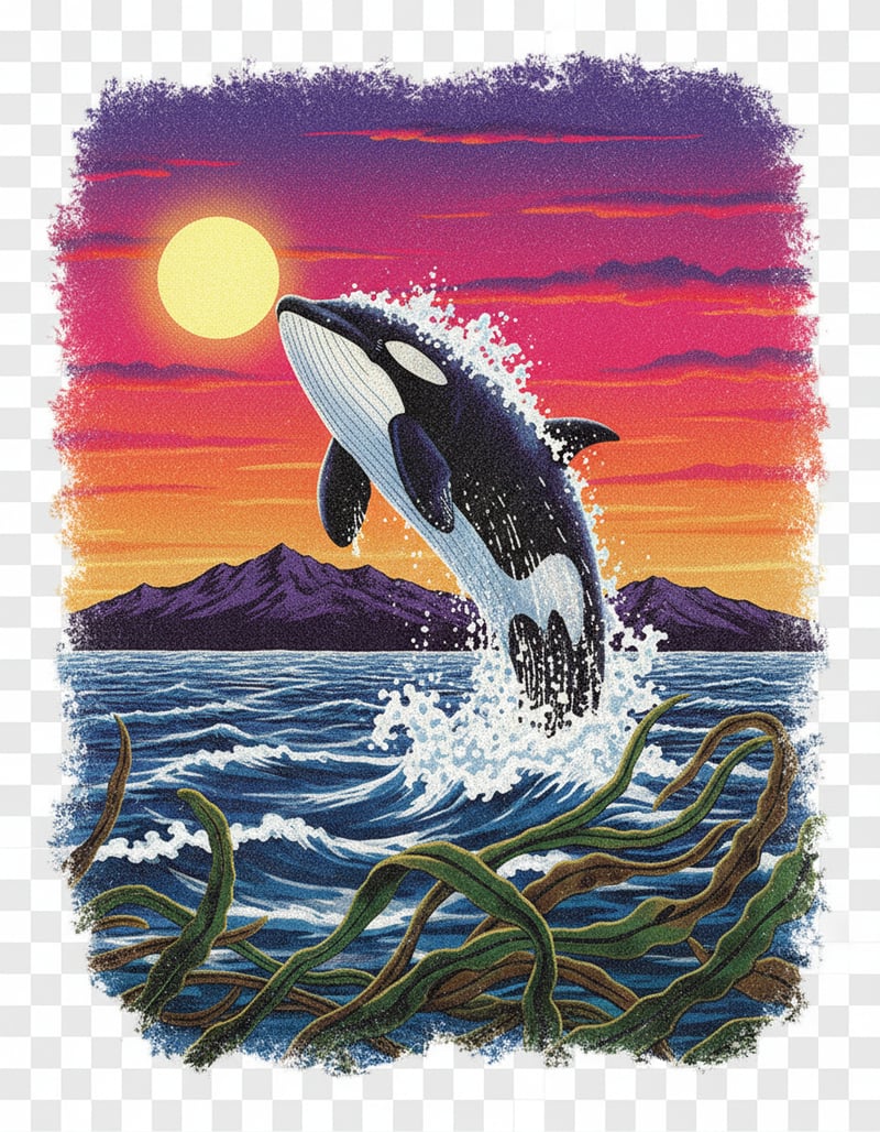 Vintage 1990s Orca Whale Airbrush Art