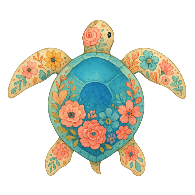 Boho Sea Turtle with Floral Design