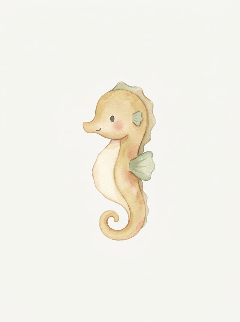 Kawaii Watercolor Baby Seahorse
