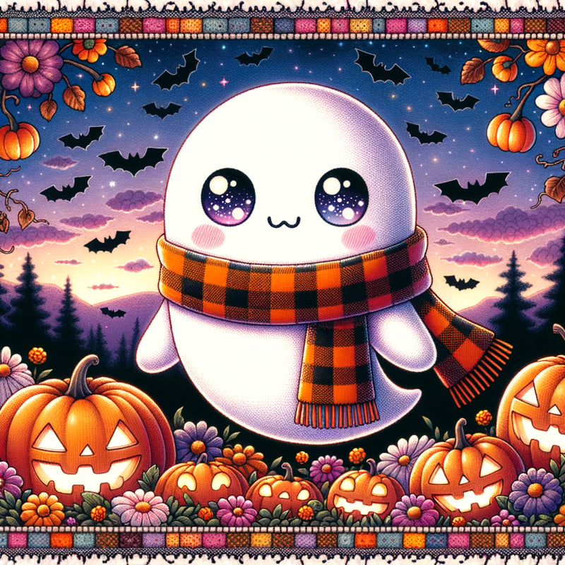 Cute Kawaii Ghost with Starry Eyes