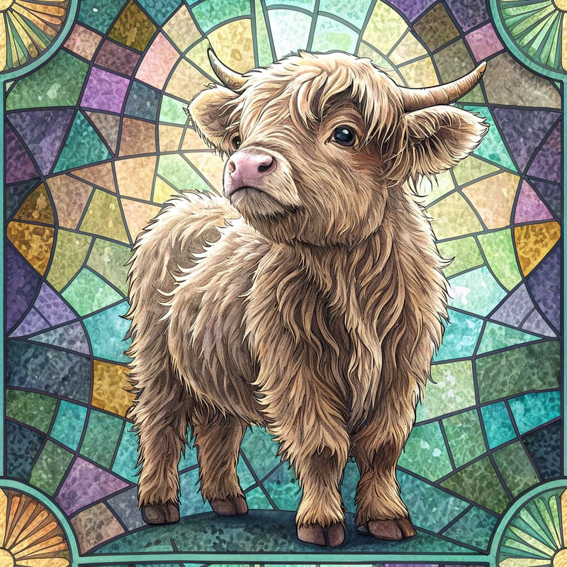 Kawaii Highland Calf Mosaic Art