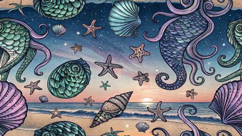 Seashells and Octopus Tattoo Collage