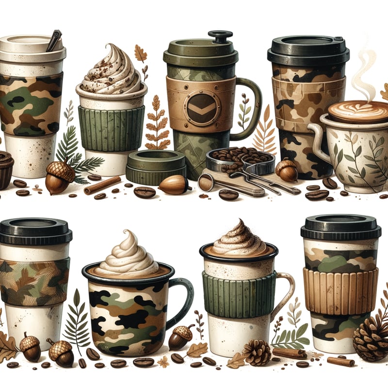 Watercolor Coffee Cups with Camouflage