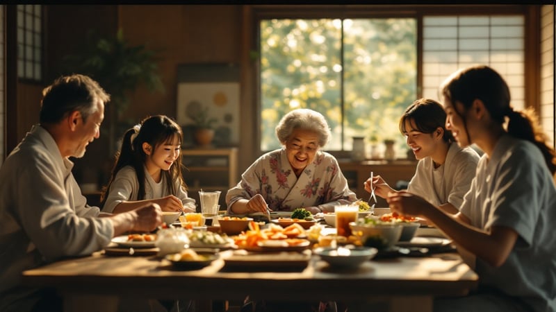 Multi-Generational Japanese Family Meal