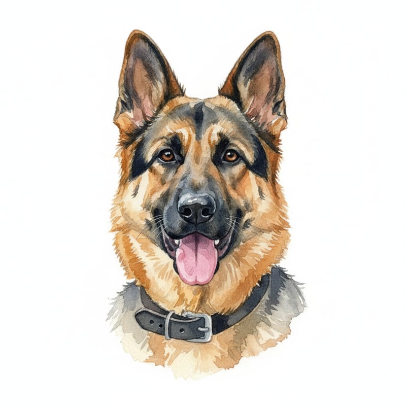 Watercolor Dog Head with Collar