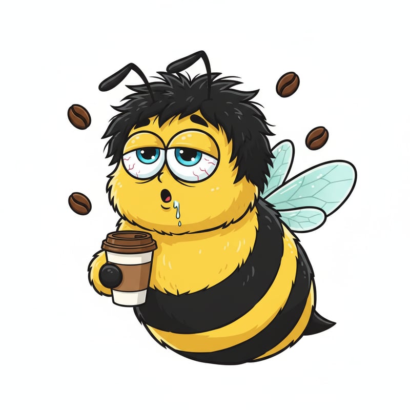 Quirky Cartoon Bee with Coffee
