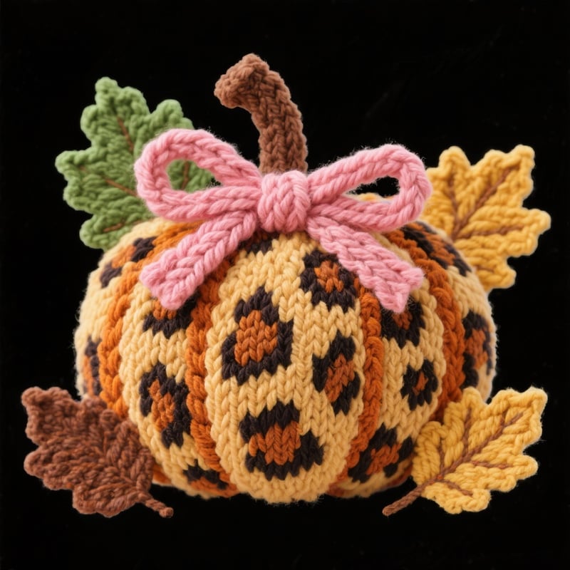 Leopard Print Pumpkin Yarn Art
