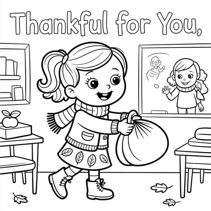 Thankful Abby in Autumn Coloring Page