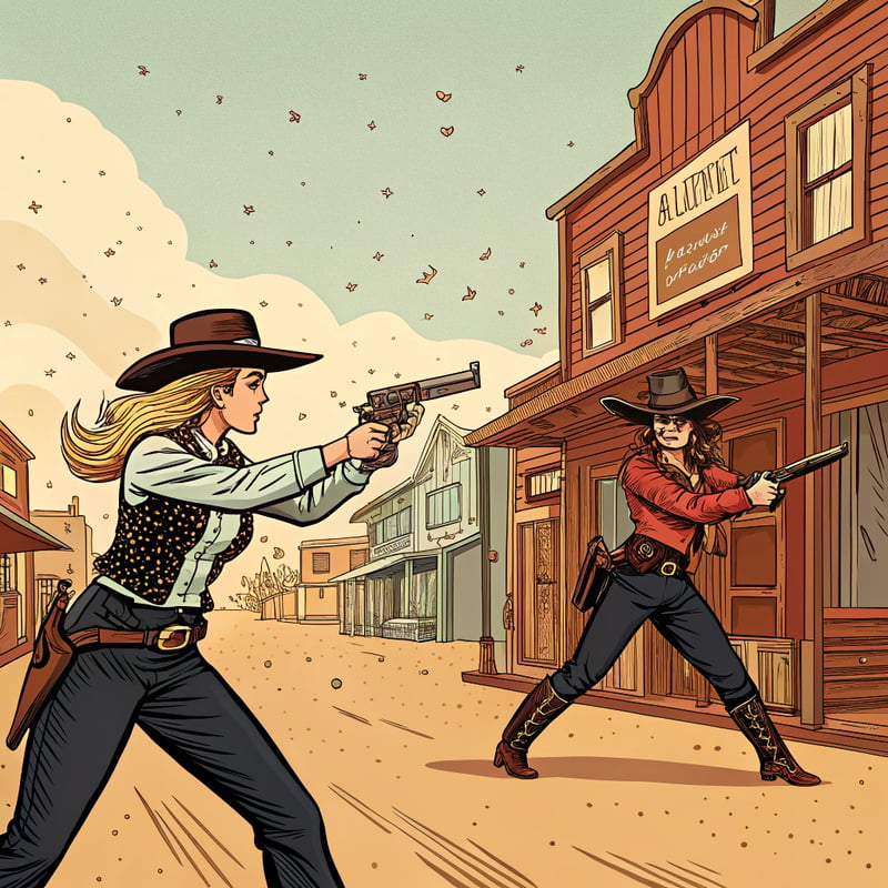 Retro Comic Book Cowgirl Showdown