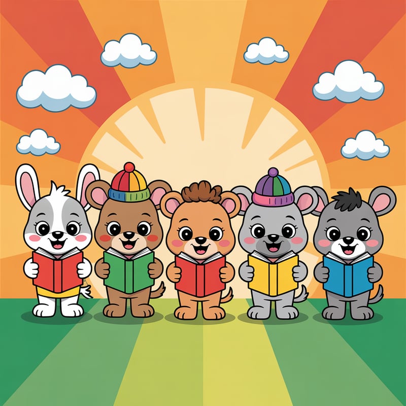 Cartoon Illustration of Six Animals