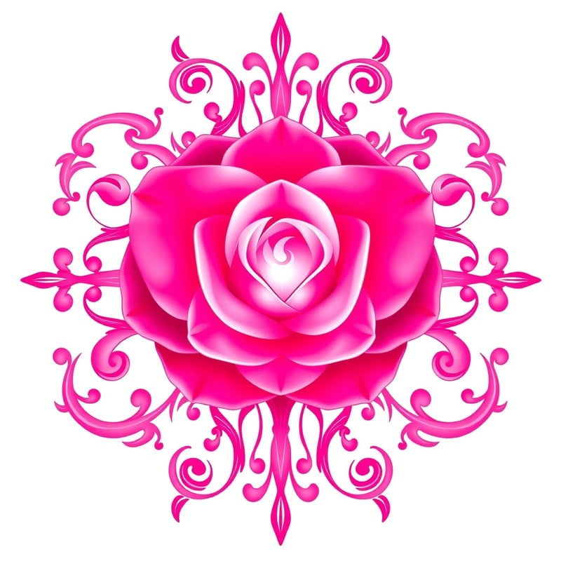 Symmetrical Pink Fantasy Rose Illustration