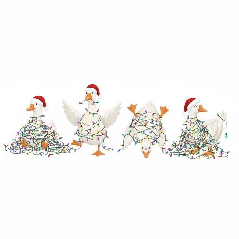 Geese with Christmas Lights Illustration