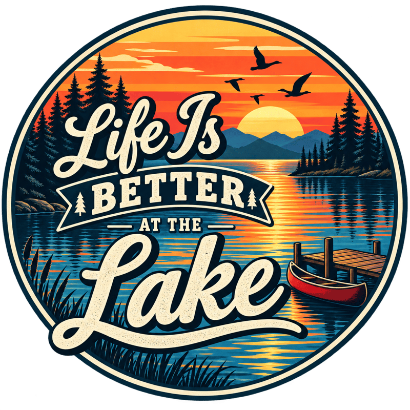 Retro Lake Sunset Badge Vector