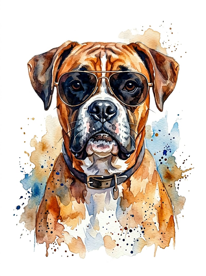 Boxer Dog Portrait with Sunglasses