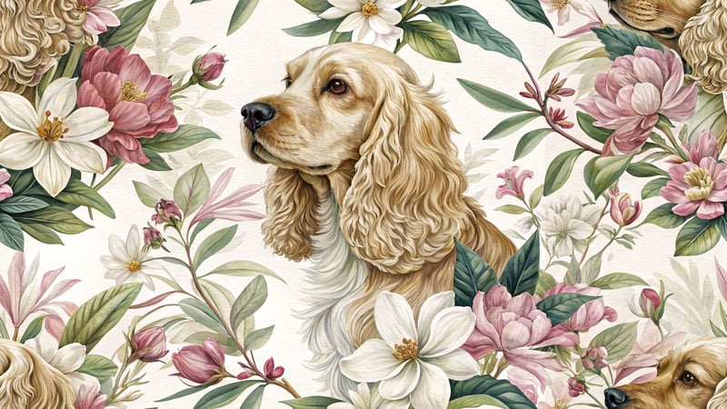 Cocker Spaniel with Magnolias Illustration
