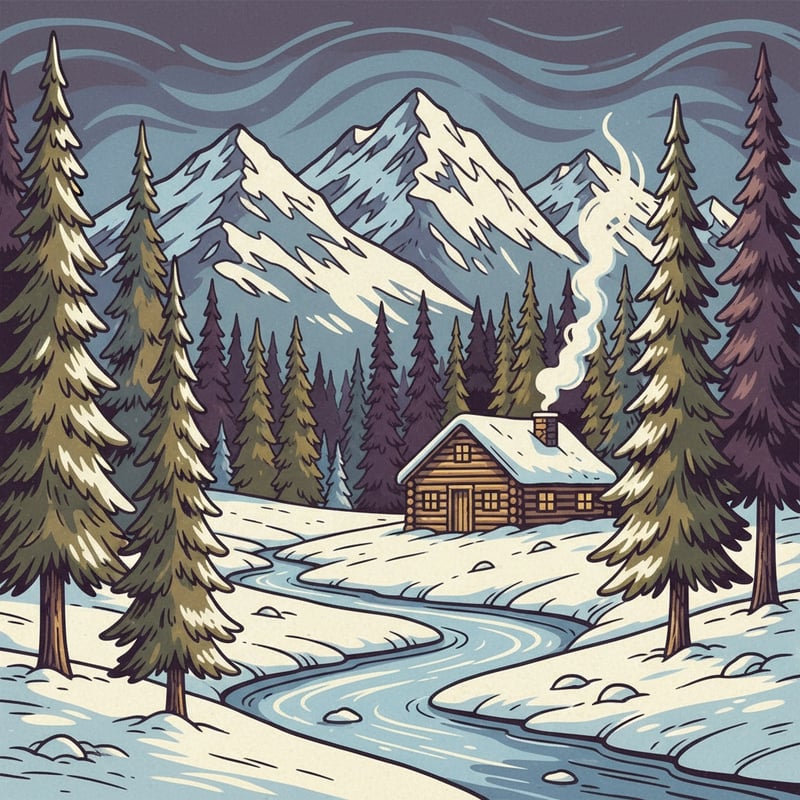 Earthy Winter Landscape Illustration