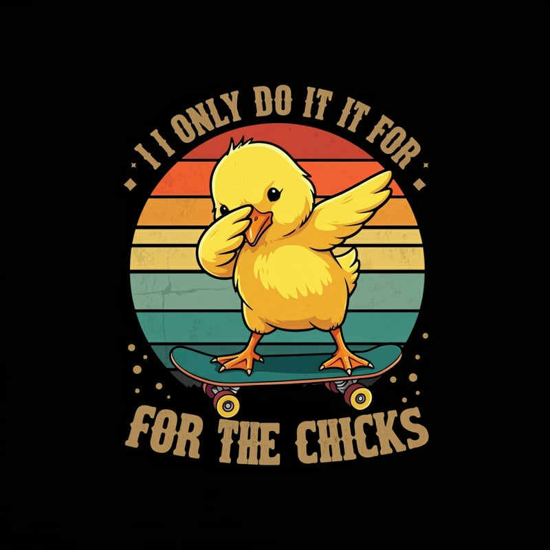 Retro Baby Chick on Skateboard
