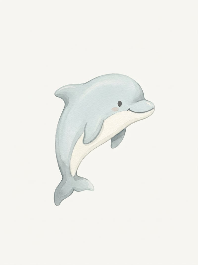 Kawaii Watercolor Baby Dolphin Art