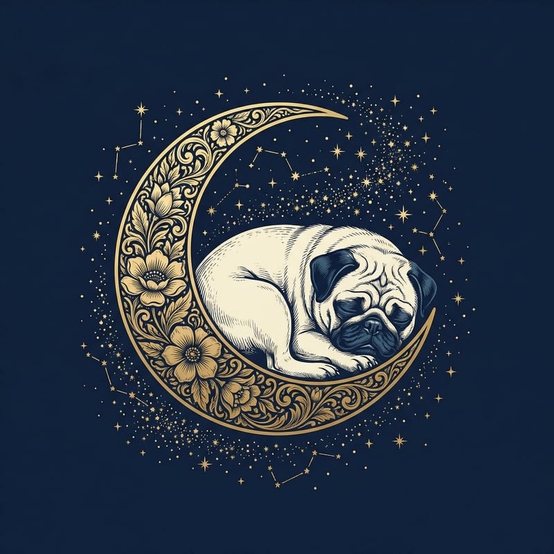 Sleeping Pug on Crescent Moon