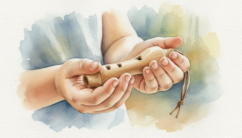 Watercolor of Child Holding Wooden Whistle