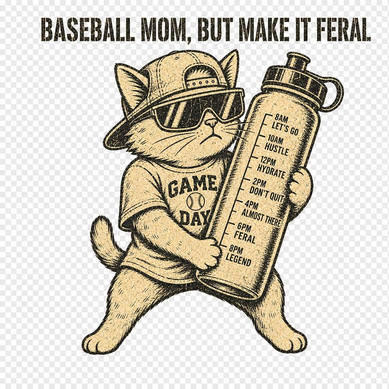 Feral Baseball Mom Cat Distressed Tee Art