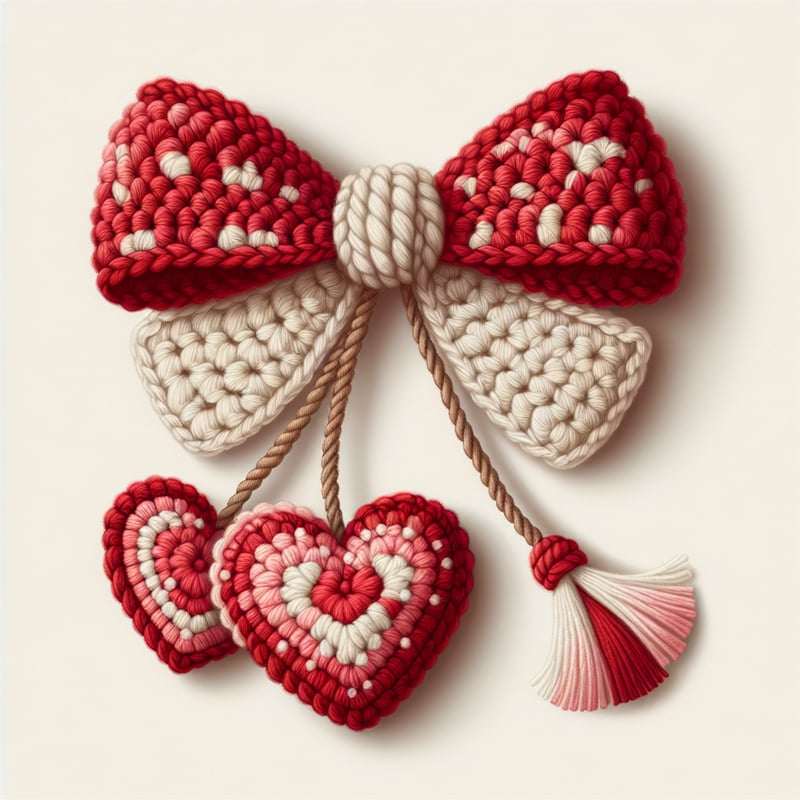 Handmade Crochet Bow with Hearts