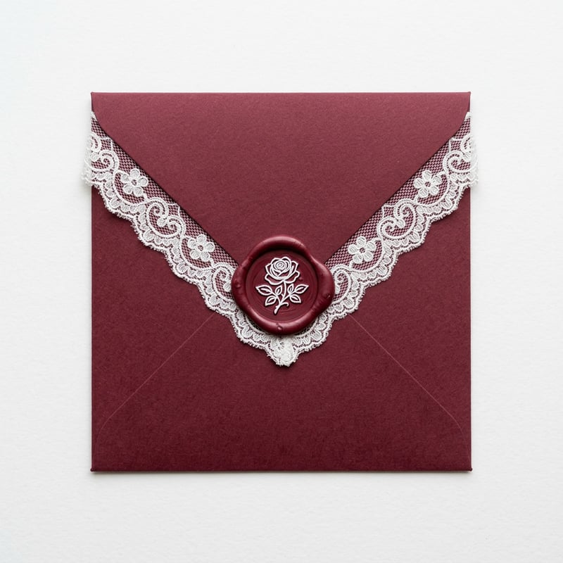 Burgundy Lace Envelope with Wax Seal
