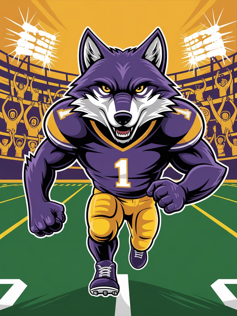 Purple Yellow Wolf Football Logo