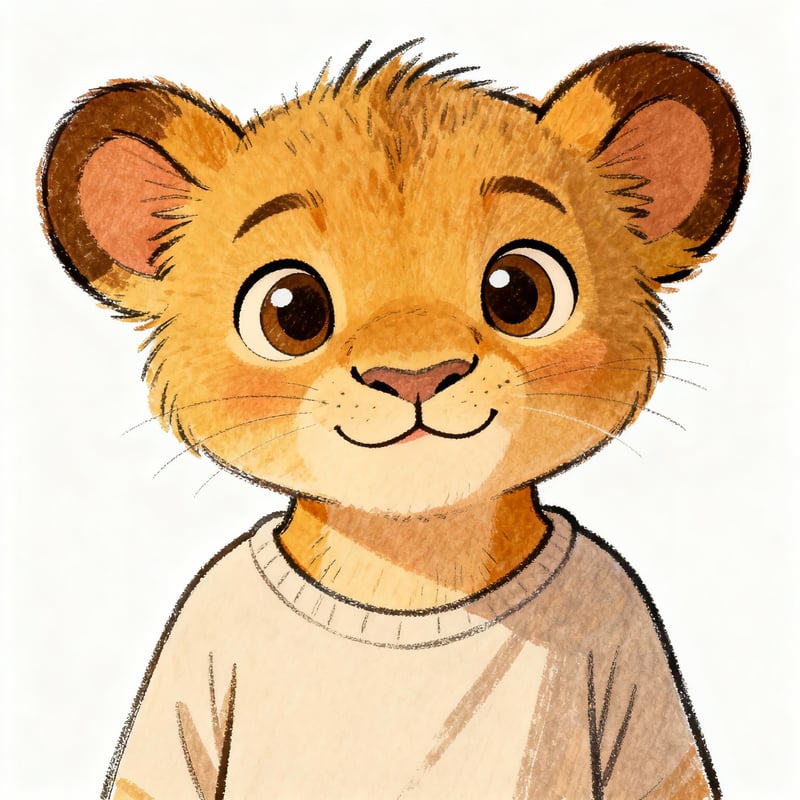 Adorable Cartoon African Lion Cub