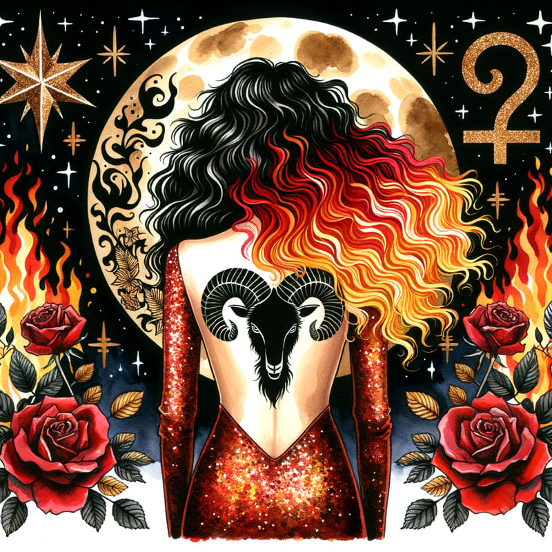 Watercolor Aries Woman with Tattoos