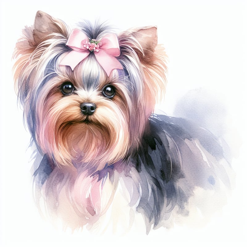 Watercolor Yorkshire Terrier with Pink Bow