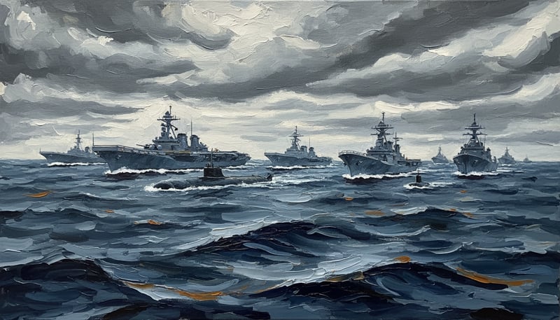 Abstract Oil Painting of Navy Ships