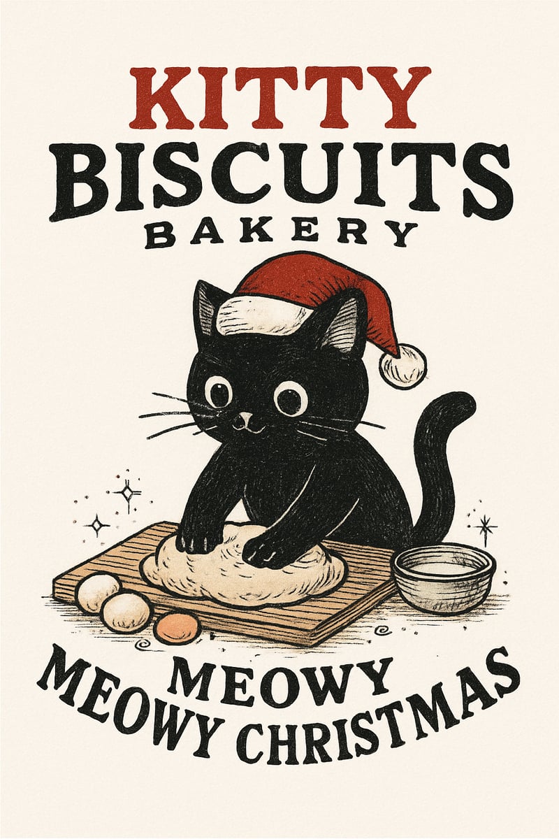 Festive Black Cat Christmas Illustration