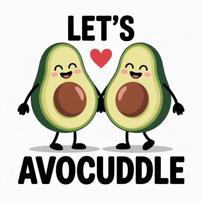Smiling Avocado Couple with Pun