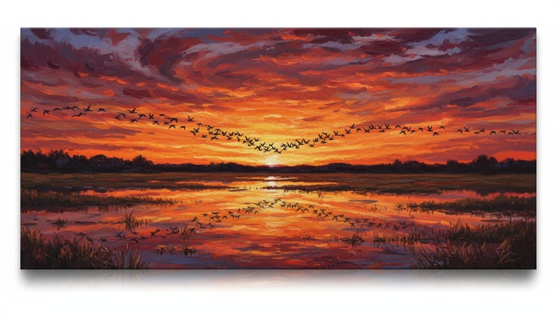 Sunset Flock Over Autumn Marsh